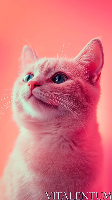Neon Pink Cat Portrait Against Vibrant Gradient Background