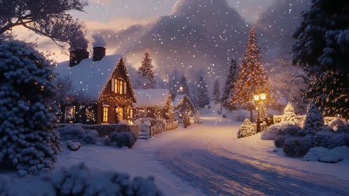 Snowlit cottages hum softly beneath drifting winter stars