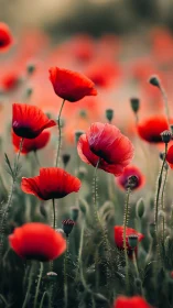 Red Poppies in Field with Selective Focus.