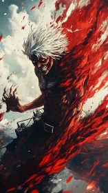 Demonic warrior erupts through swirling red energy torrents