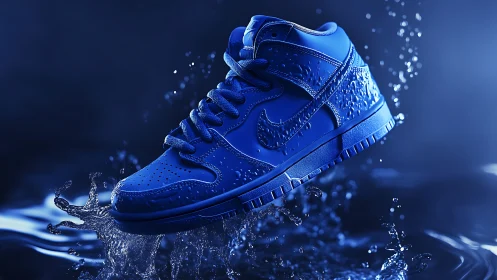 Cobalt splash sneaker defies gravity in electric blue storm.
