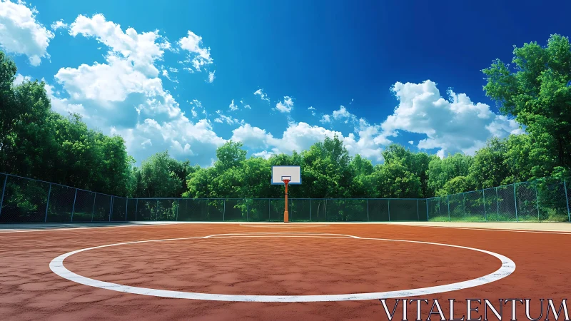 Outdoor basketball court rendered in vibrant photoreal clarity