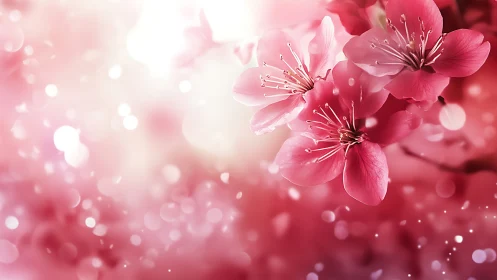 Pink Cherry Blossoms with Bokeh Background. Spring Flowers.