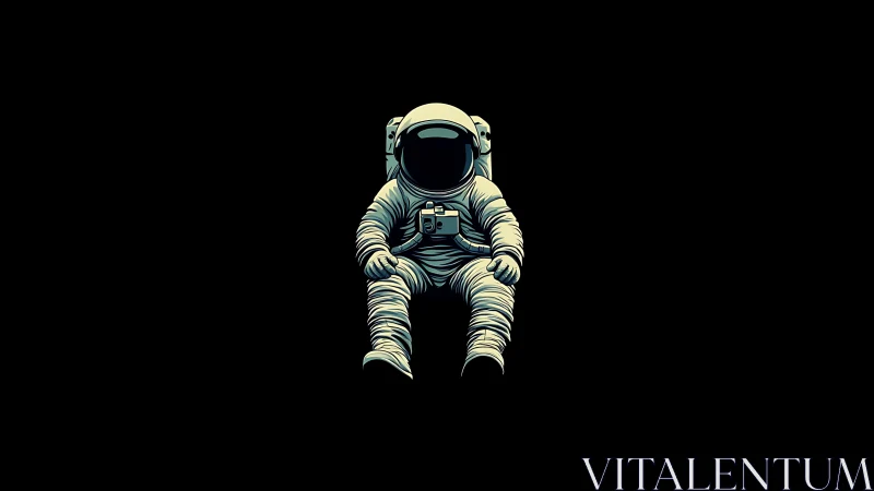 Lonely space explorer drifts gently in a quiet cosmic void