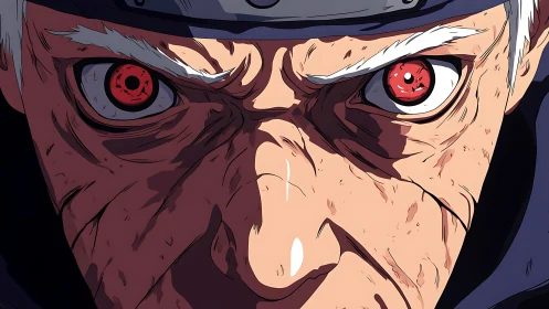 Storm-eyed elder warrior locked in furious crimson focus.