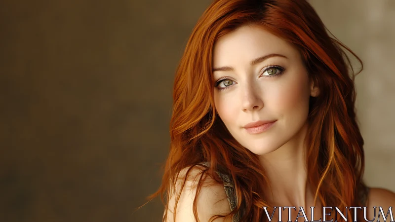 Soft portrait of red haired woman in warm diffused lighting