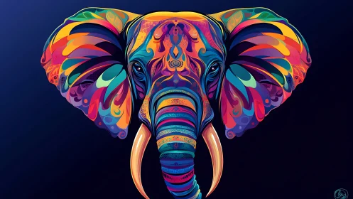 Colorful elephant portrait glowing with joyful imagination.