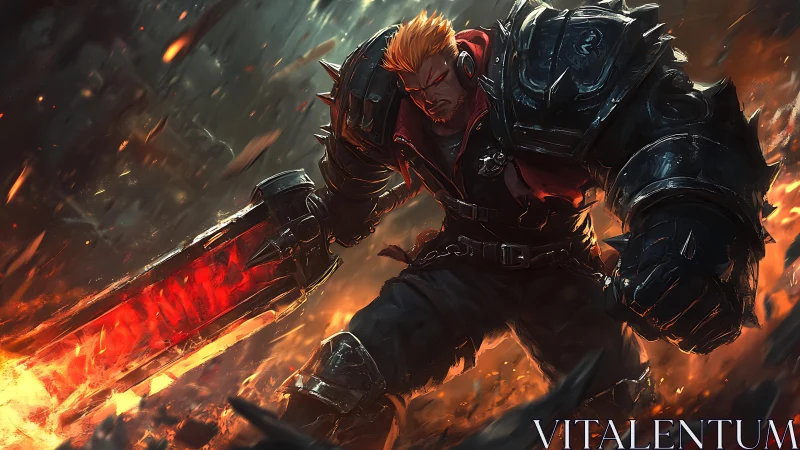 Armored warrior advances with oversized heated sword