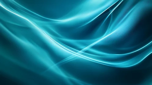 Flowing Teal Abstract Waves Digital Art with Soft Light Effect.