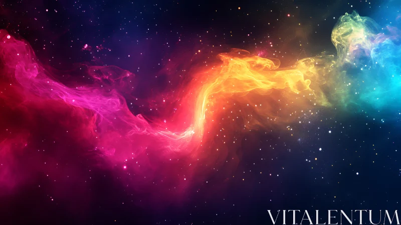 Radiant rainbow nebula drifting softly through starlit space.