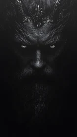 Monochrome demonic portrait in high-contrast digital painting.