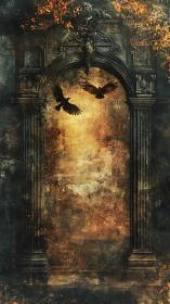 Midnight crows unravel secrets above the rusted portal
