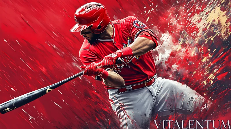 Baseball slugger swings through explosive red energy field.