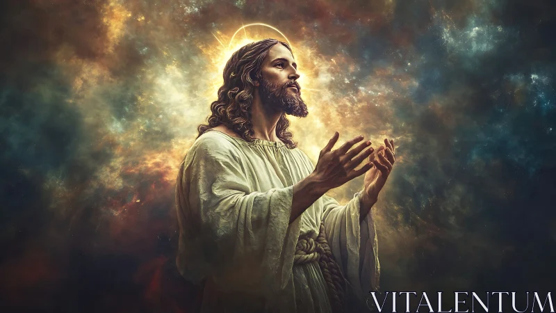 Radiant spiritual figure bathed in golden celestial light.