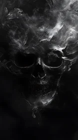 Digital painting skull apparition in high-contrast vapor field.