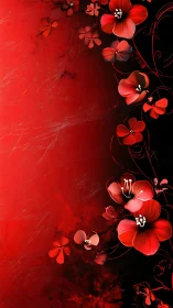 Red Flowers on Dark Background with Decorative Vines.