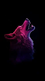 Neon-lit wolf profile rendered against a black background.