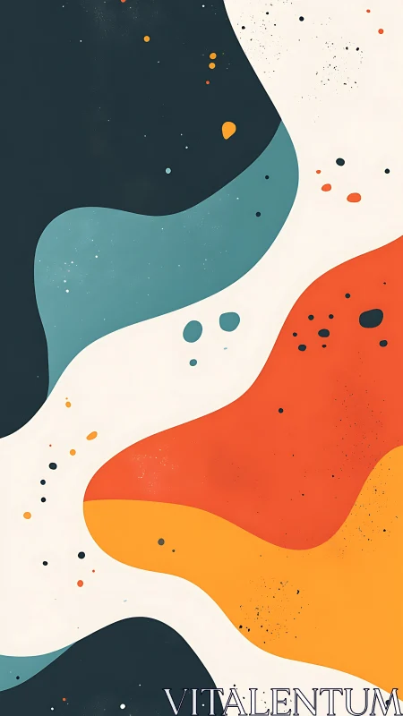 Organic color fields with flowing teal, orange, and gold forms.