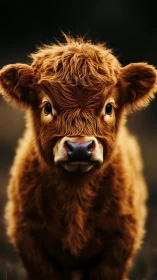 Highland calf portrait with rich golden brown fur.