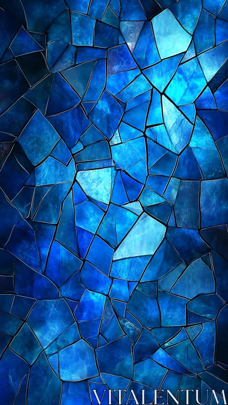 Shattered azure glass mosaic with luminous fractured facets.