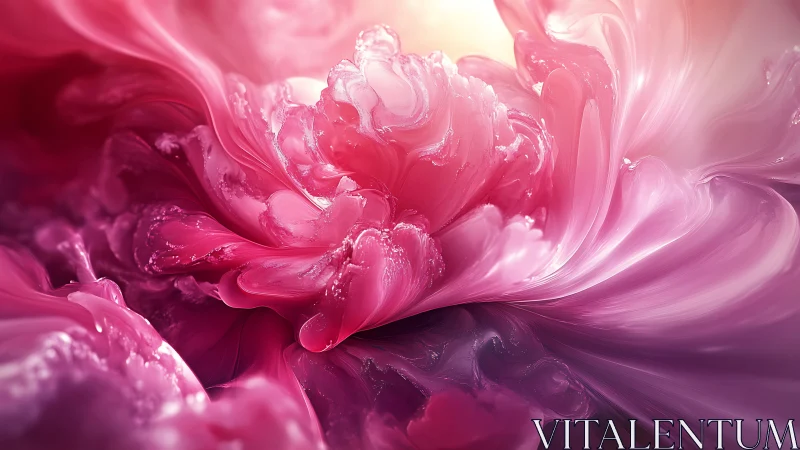 Abstract pink fluid bloom with glossy swirling textures.