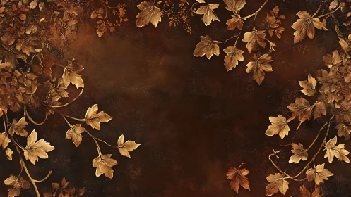 Burnished autumn leaves framing deep umber void.