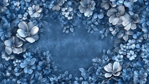 Blue Floral Composition with Central Void Space