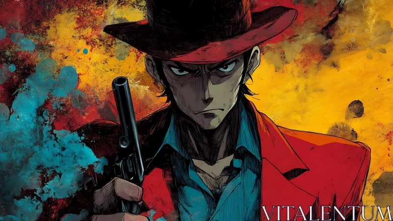 Smoldering gunslinger in bold colors and quiet tension.