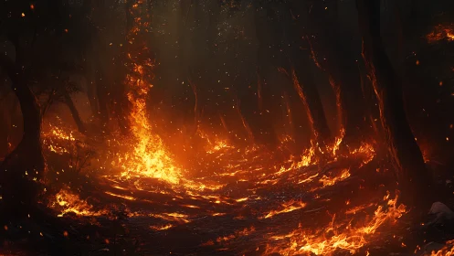 Forest Fire Engulfed in Towering Flames.