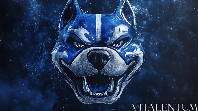 Snarling blue dog mascot erupts from a cosmic haze backdrop.
