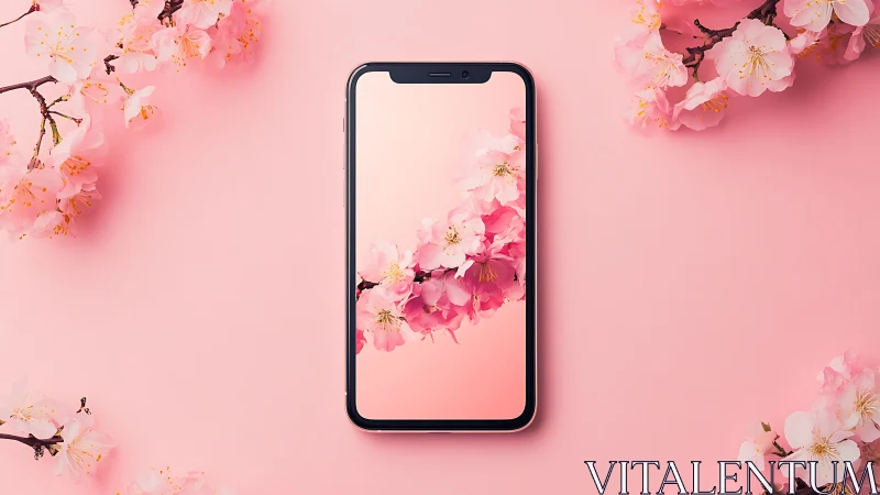 Cherry Blossom Smartphone Mockup on Pink Background.