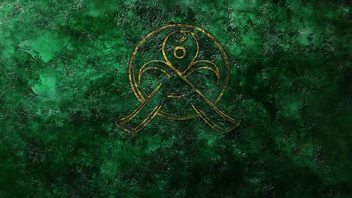 Emerald textures swirling around a golden mystic emblem.
