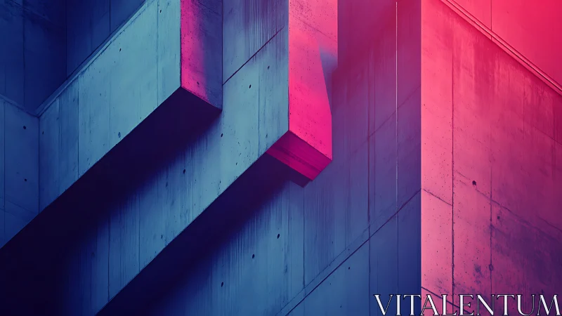 Neon-Lit Geometric Facade with Diagonal Shadows