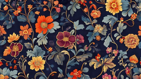Midnight garden blooms in rich swirling florals.