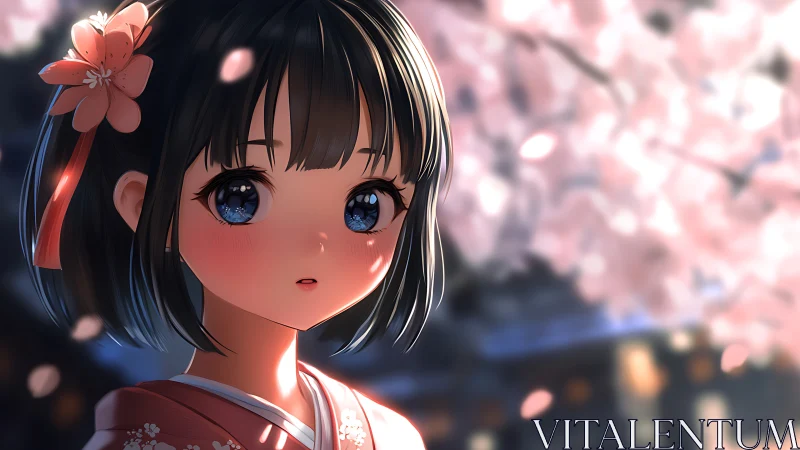 Anime portrait in sakura bokeh with soft cinematic lighting.