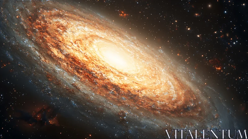 Spiral galaxy with bright core and dense star field in space.