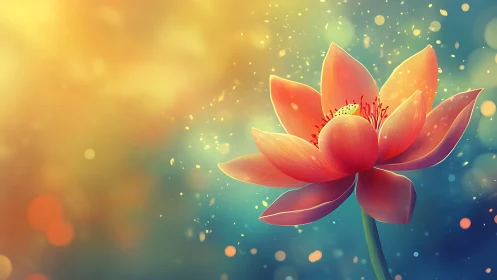 Digitally rendered lotus flower with gradient background and particle effects