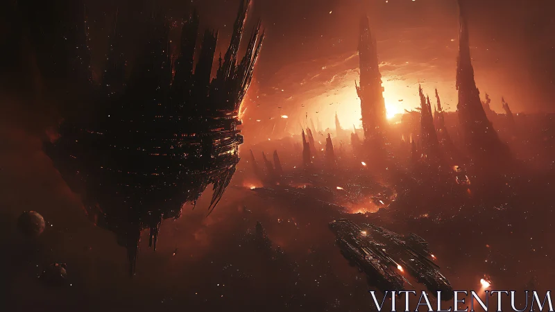 Emberborn megastructures drift above a dying alien sun.