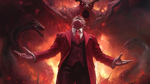 Eldritch businessman commanding infernal demonic vortex.