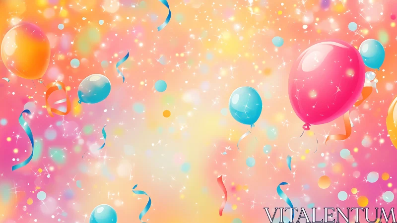 Vibrant Celebration with Balloons and Confetti Sparkles.