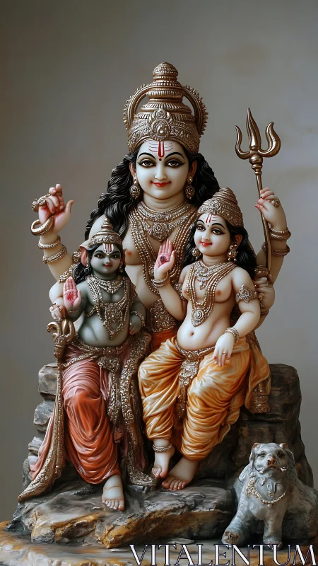 Divine Hindu family sculpture with rich ornate detailing.