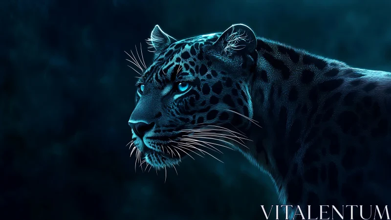 Neon Leopard Head Against Dark Teal Background