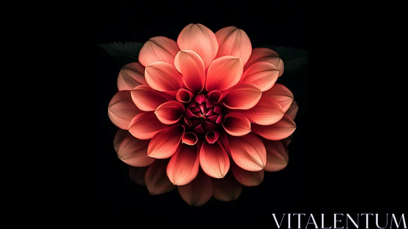 Coral Dahlia Petals Unfold Against Darkness.