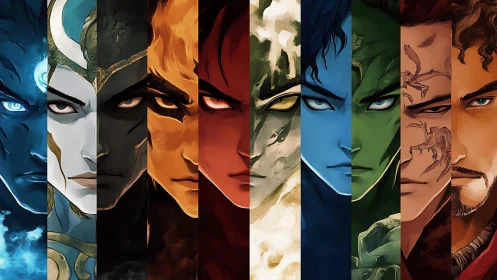 Bold elemental warriors share one intense, united gaze