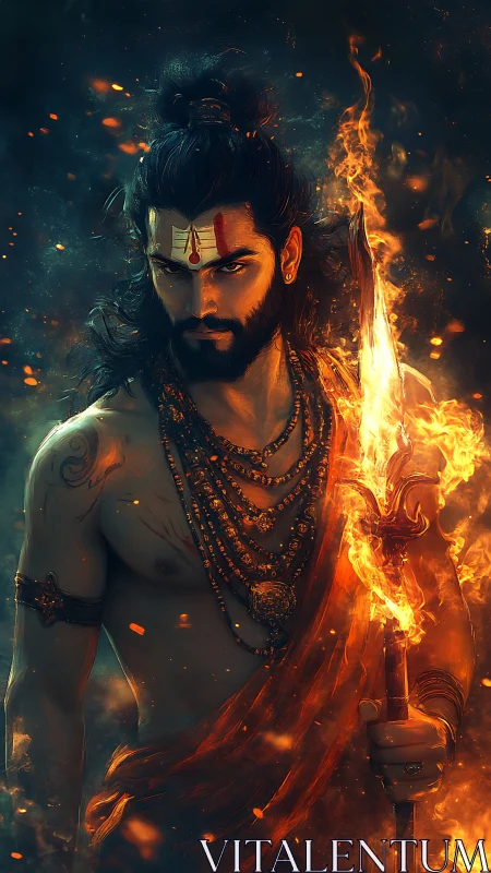 Fiery warrior mystic wrapped in embers and quiet power.