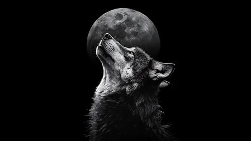 Lone wolf silhouette under luminous full moon night.