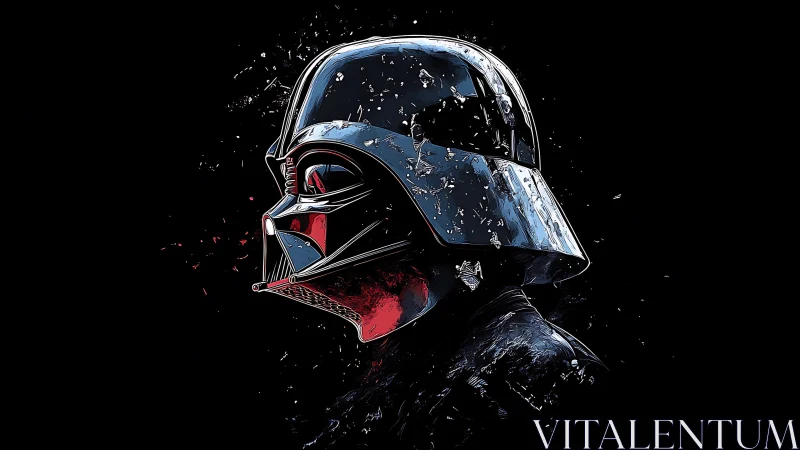 Dark sci fi helmet portrait in high contrast digital render.