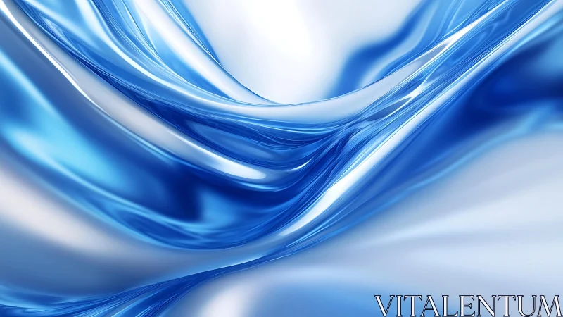 Smooth Blue Abstract Waves in Glossy Digital Art Style.
