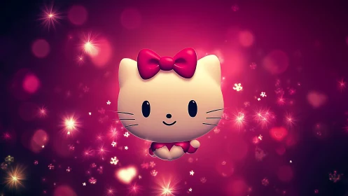 Luminous Feline Fantasy: Hello Kitty Sparkles in Magenta Splendor.