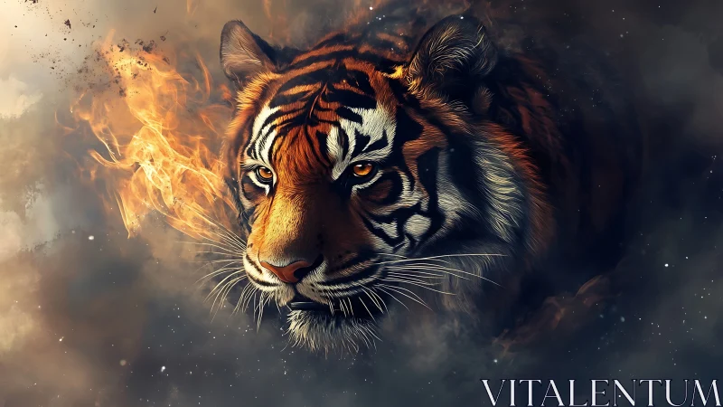 Digital rendering shows tiger head emerging through smoke